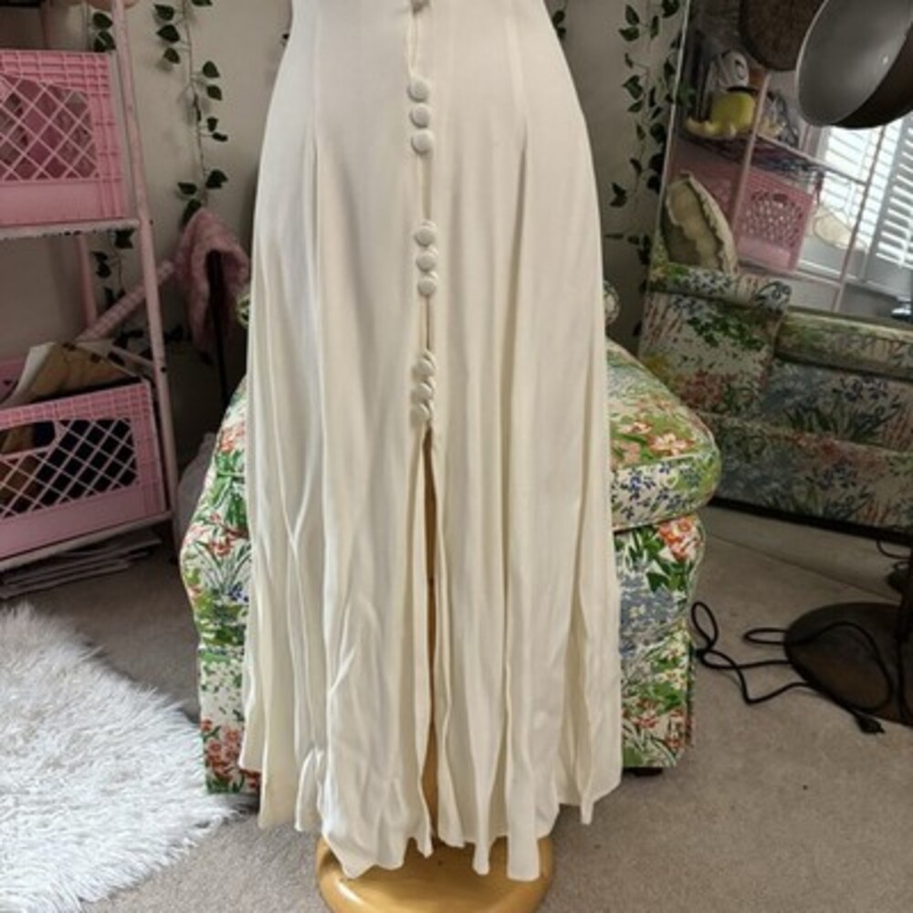 Vintage 1980s Ivory Button Front Dress Lace Collar Romantic Midi Size 11 - Picture 3 of 10